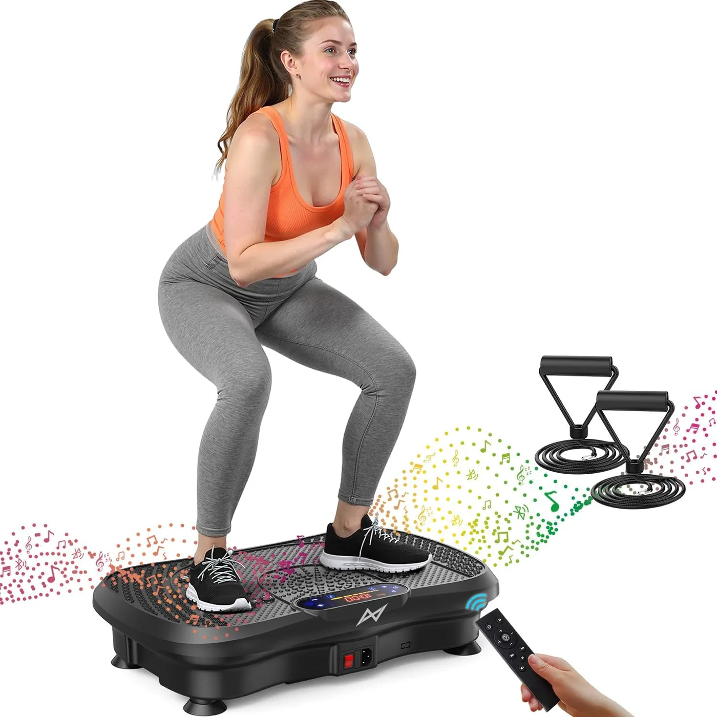 AXV vibration plate with resistance bands and a remote